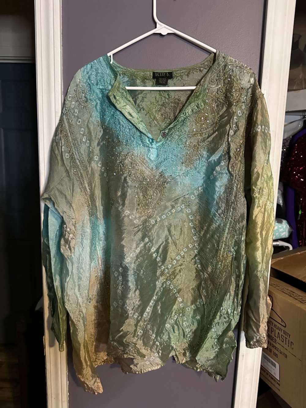 BCBGGreen and Teal Ombre V-Neck Tunic